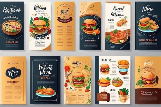 Set of restaurant menu brochure flyer design templates in A4 size