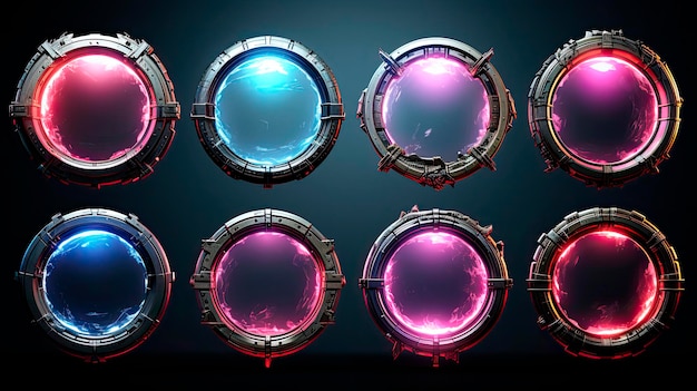 Set ring glowing portal game design generative ai