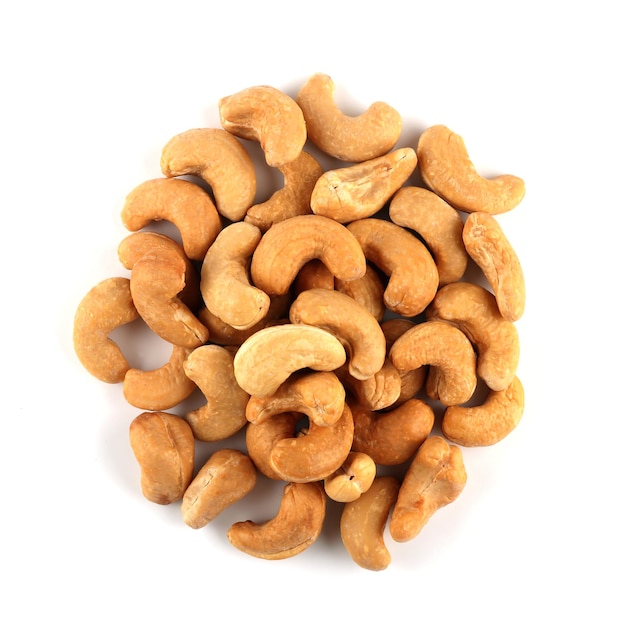 Set of roasted Cashew nuts isolated on white background