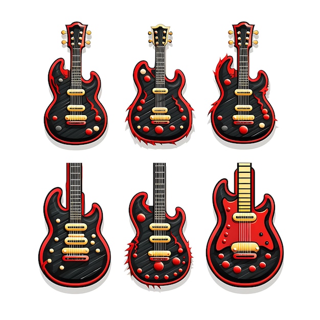 Set of rock and roll design electric guitar shape leather material icons frame clipart tshirt 4k