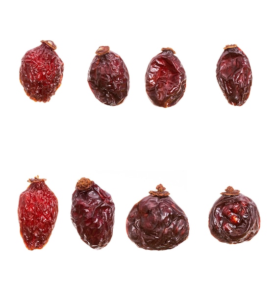 Set of rosehip fruits isolated on white. berries with vitamin. High quality photo