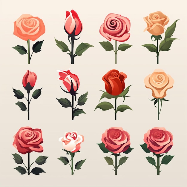 Photo set of roses vector illustration design elements for logo label emblem sign