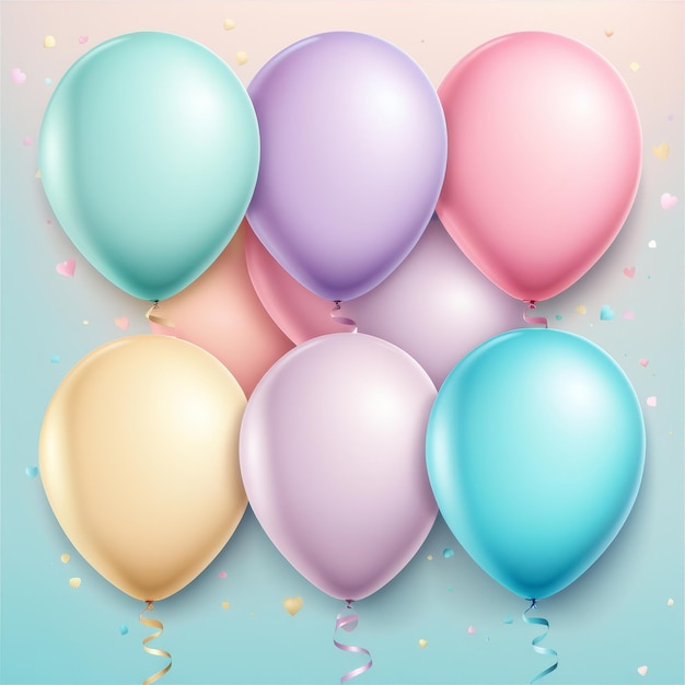 Photo set of round balloons of soft pastel colors festive decorative element on pastel color background