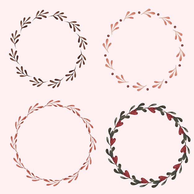 Set of round frames made of twigs Watercolor illustration Template for cards posters paper for Valentine's Day