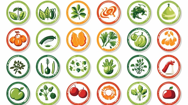 Set of Round Icons of Various Diets and Ingredients