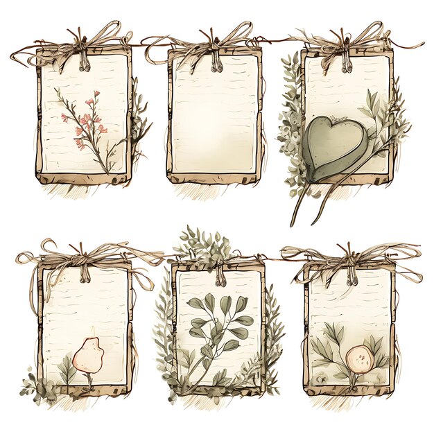 Photo set of rustic romance handmade paper with flower petals weathered w 2d clipart frame design asset