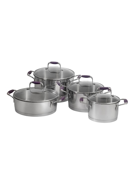 Set of saucepans on a white background