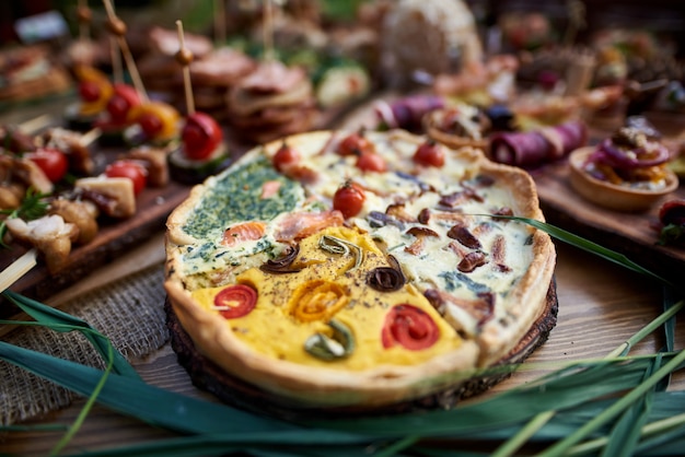 Set of savory  tarts on a baking paper.