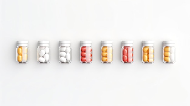 Set of scattered capsules on a white background