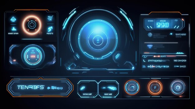 Photo set of sci fi modern user interface elementshudgui for game background design technology background digital data generative ai