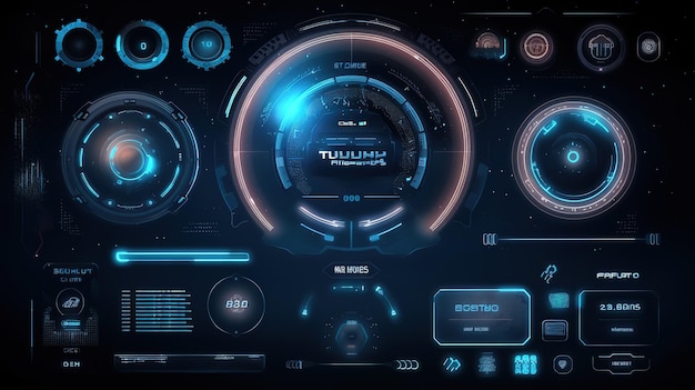 Photo set of sci fi modern user interface elementshudgui for game background design technology background digital data generative ai