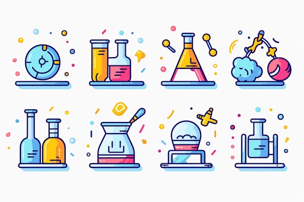 A set of science related icons including a clock generative ai
