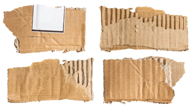 Photo set of scraps of cardboard of different sizes and shapes on a blank background