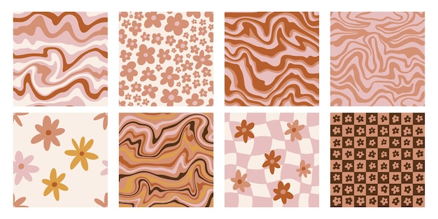 Set of seamless patterns in 60s 70s 80s style