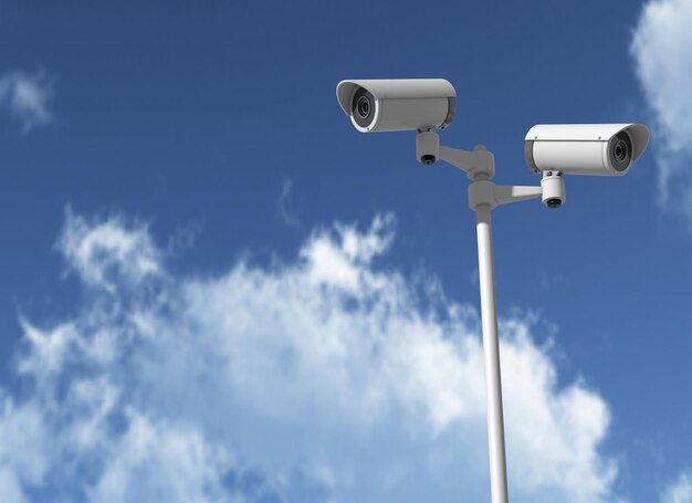 A set of security cameras watching different dirtections 3D Rendering