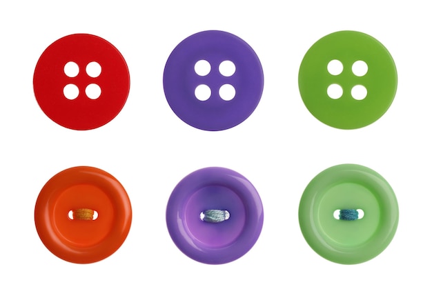 Photo set of sewing buttons on white background