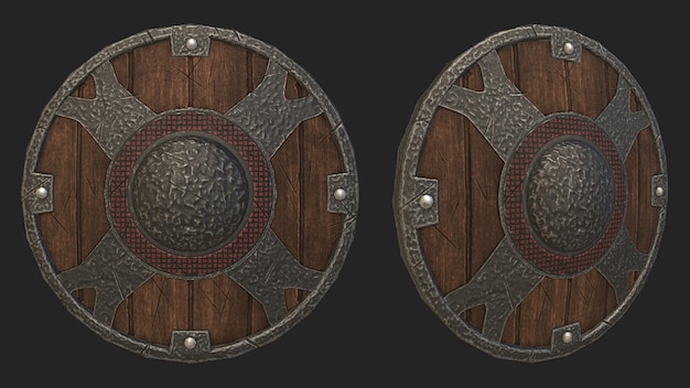 A set of shields with the word vikings on them.