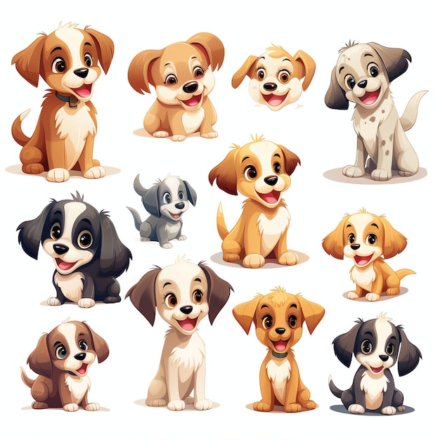 Set of shocked dog mascot illustration line art sticker