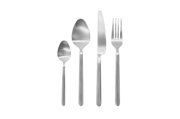 Photo set of silver cutlery isolated on white