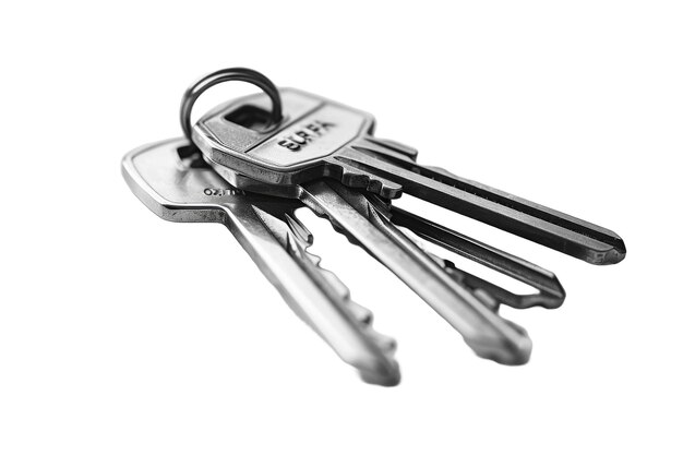 Photo set of silver metal keys isolated