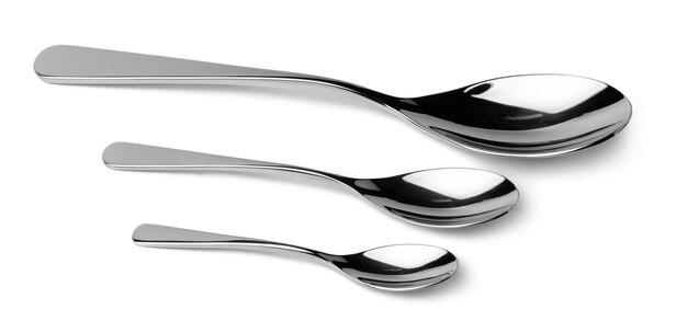 Set of silver spoons cutlery isolated on white background
