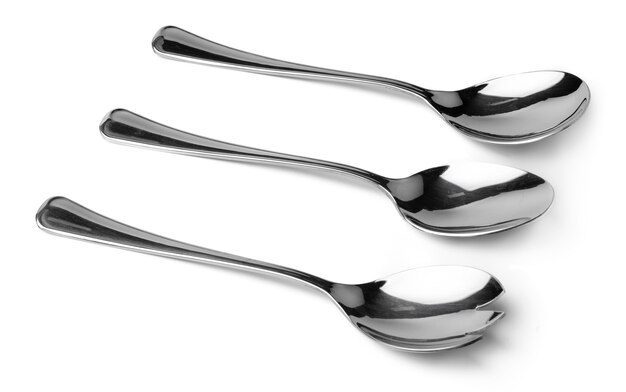 Set of silver spoons cutlery isolated on white background