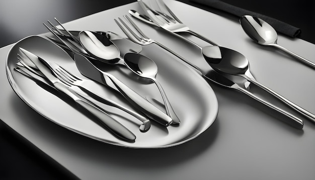 a set of silverware and forks are on a table