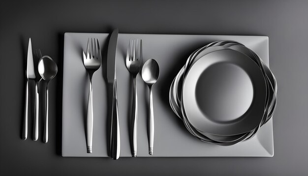 Photo a set of silverware and forks are on a white tray