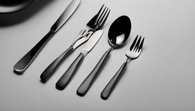 Photo a set of silverware and forks with a knife on the table