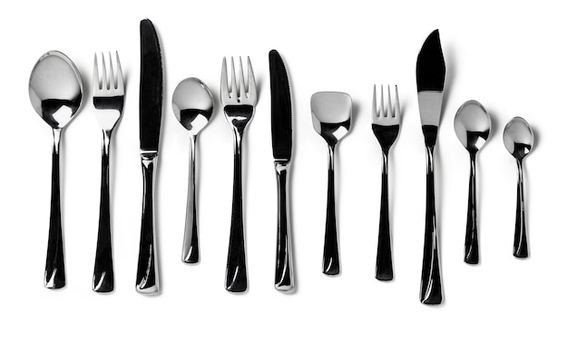 Set of silverware isolated on white background