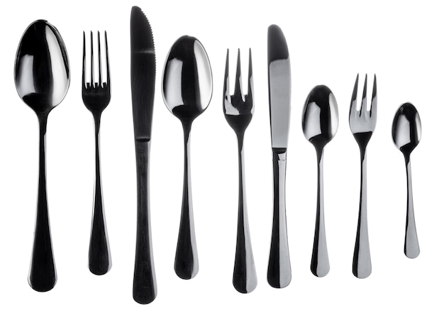 Set of silverware isolated on white close up