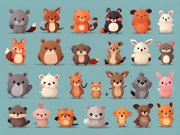 Photo set of simple cute animals cartoon character