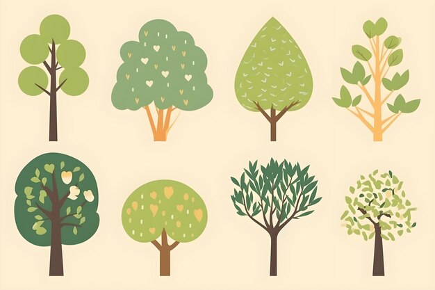 Photo set of simple flat tree illustration