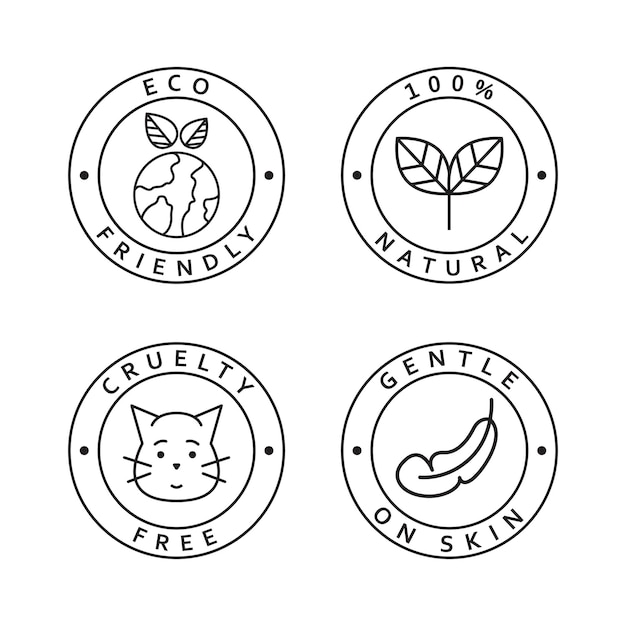 Photo set of simple icons eco friendly natural cruelty free and gentle on skin icons