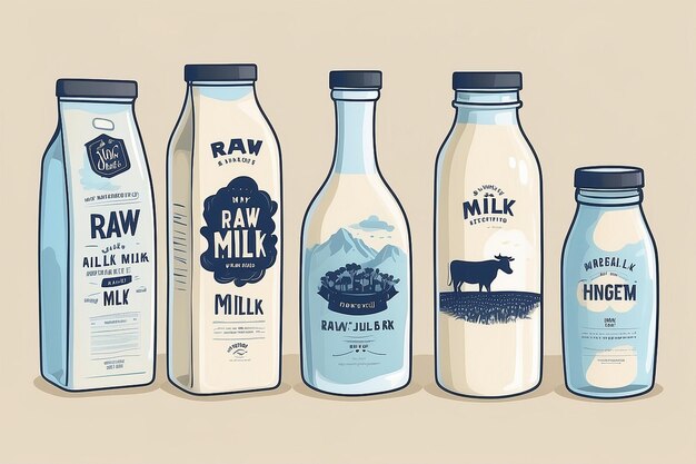 Photo a set of simple raw milk illustrations