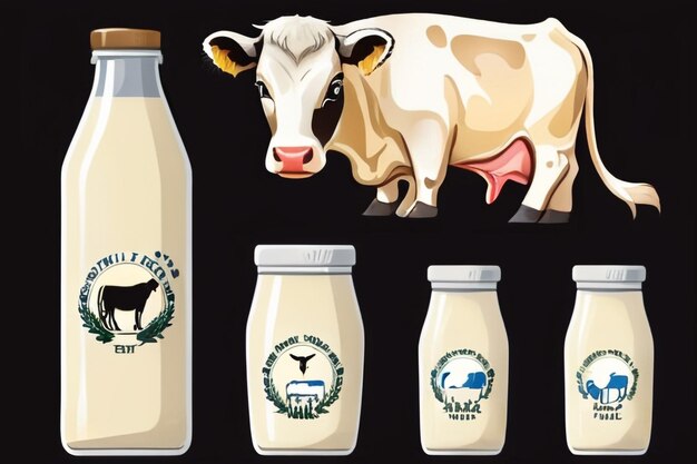 Photo a set of simple raw milk illustrations