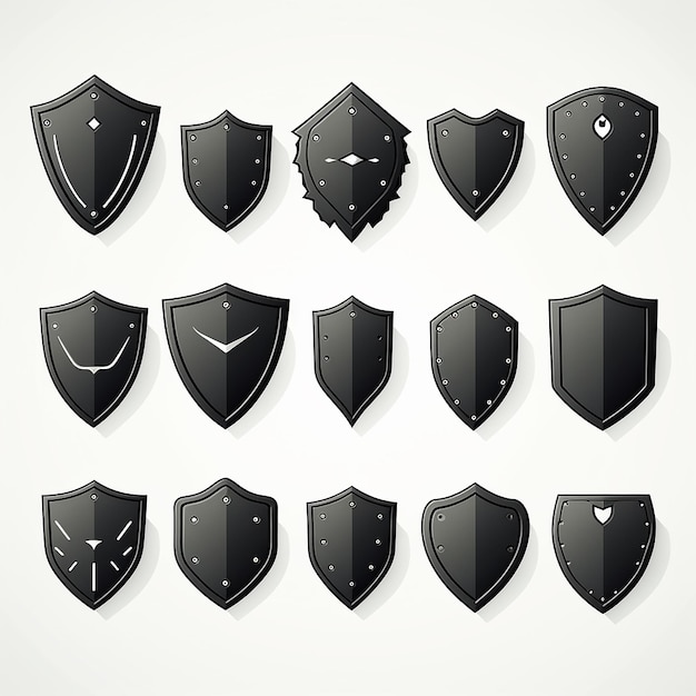 Photo set of simple shields different shapes blank badges collection classic vintage design elements art