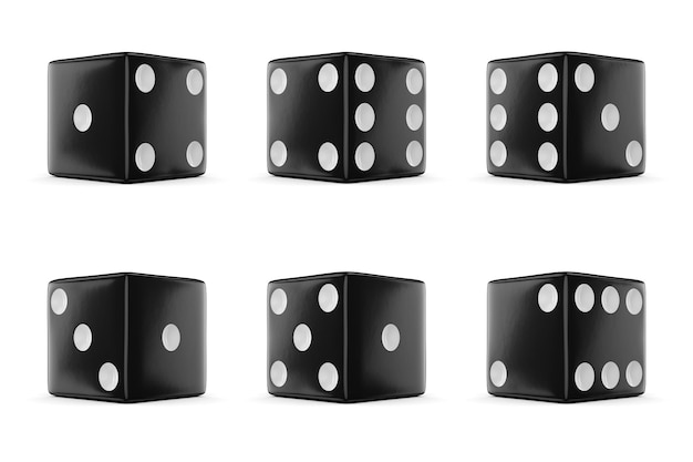 set of six black dice with different numbers 3d rendering