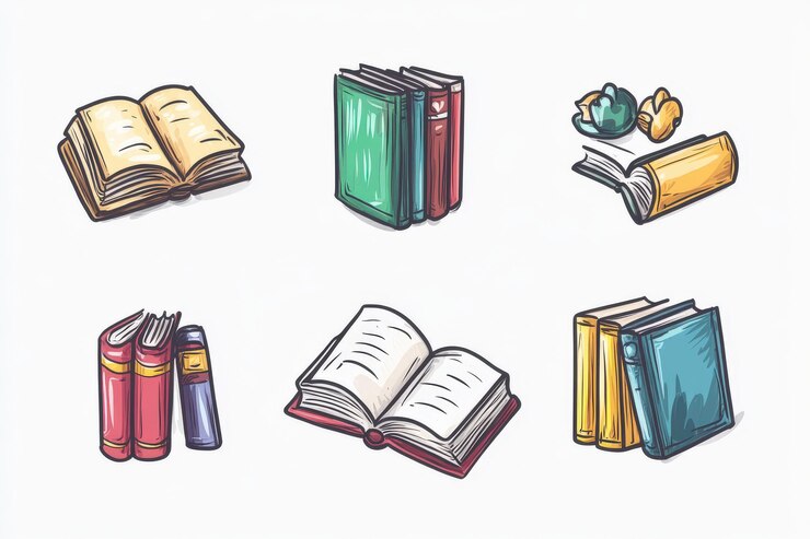 Photo a set of six books with open pages generative ai image
