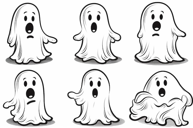 Photo a set of six cartoon ghosts with different expressions generative ai