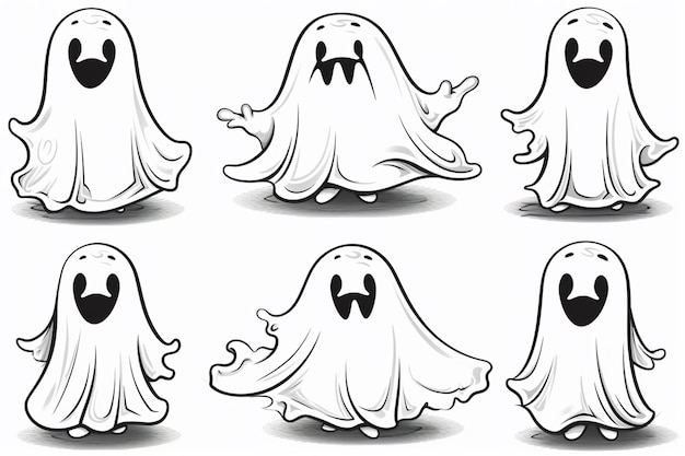 Photo a set of six cartoon ghosts with different expressions generative ai