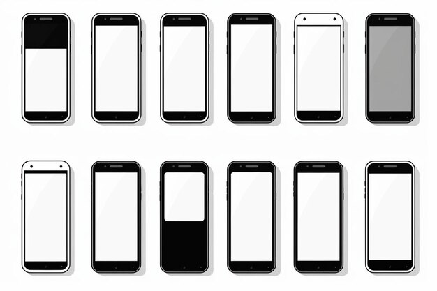 a set of six different types of cell phones
