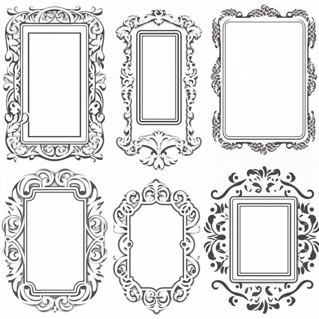 Photo a set of six ornate frames with scrolls and scrolls generative ai