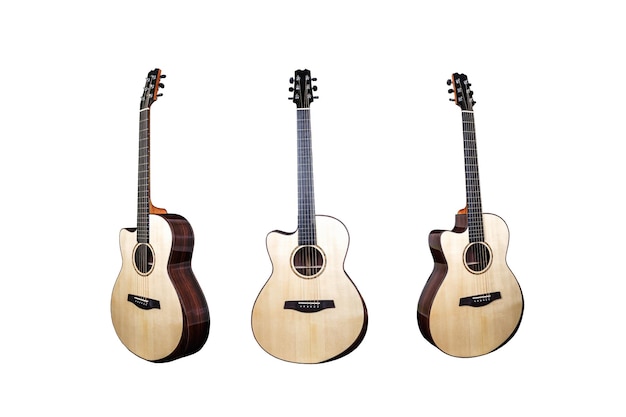 Set of six strings acoustic wooden guitars isolated on white background guitar shape