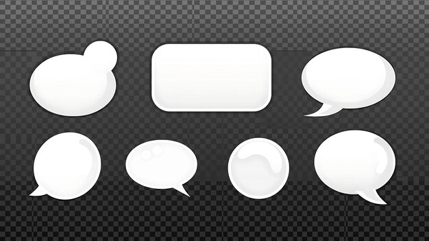 Photo a set of six white speech bubbles with different shapes the bubbles are all empty and have a glossy finish