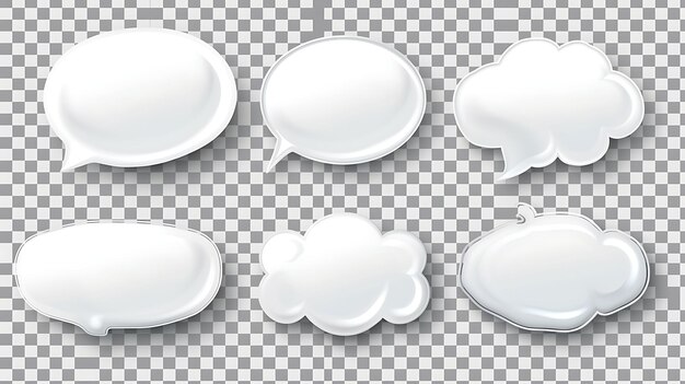 Photo set of six white speech bubbles with different shapes vector illustration on transparent background