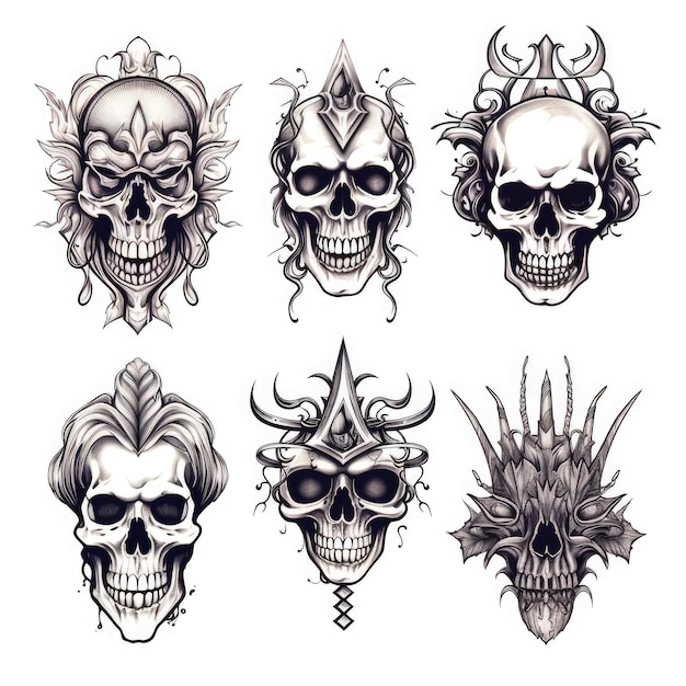 Premium Photo | Set of skull tattoo flash AI generated Image