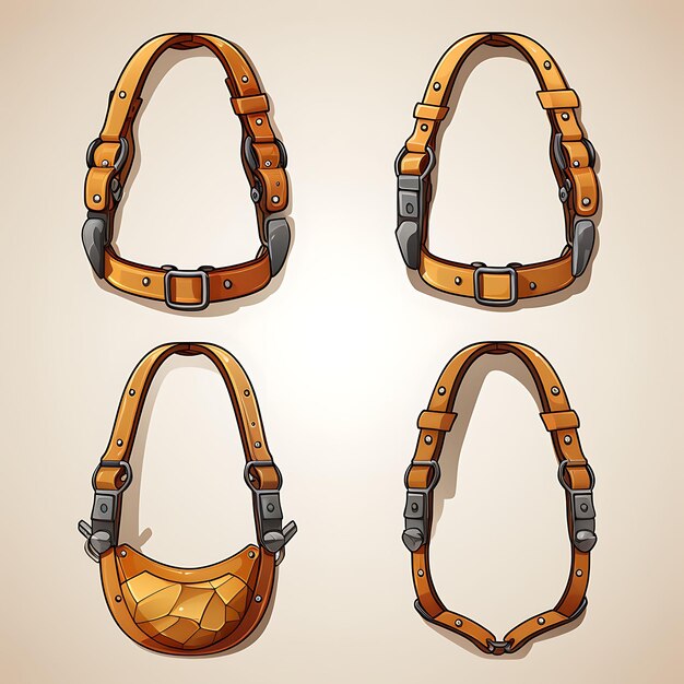 A set of sling weapon item primitive design rock sling leather sling 2d flat asset items design