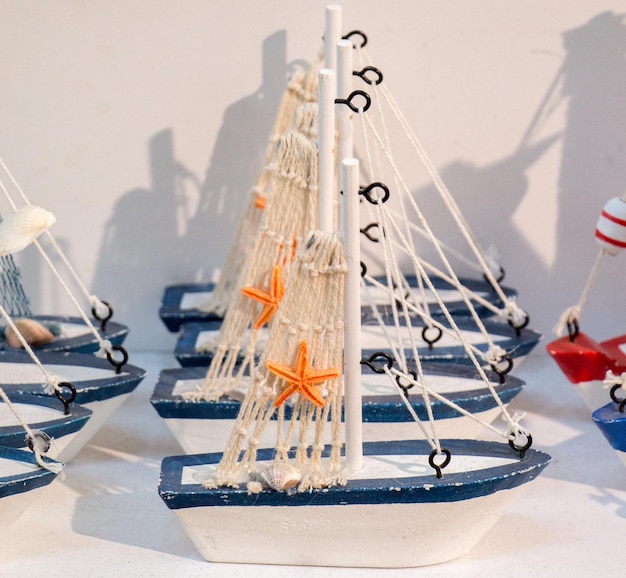 Photo set of small colorful model boats