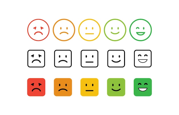 Photo set of smile icon with emotion rating faces from sad to happy